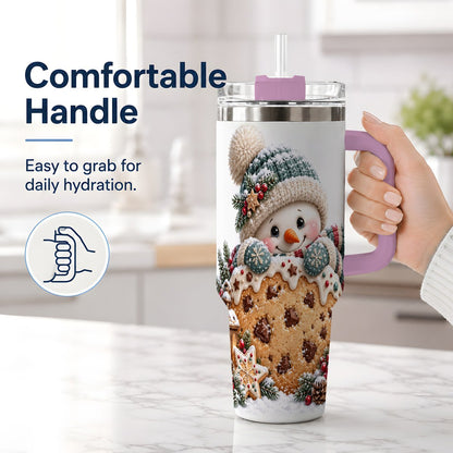 #pl[40oz|Pink] Christmas Snowman Tumbler 40oz, Frosted Cookie Art