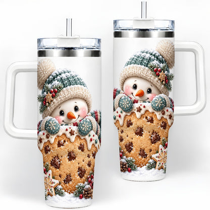 Christmas Snowman Tumbler 40oz, Frosted Cookie Art
