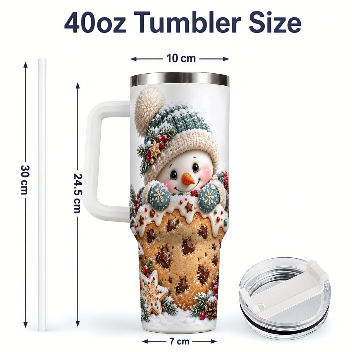 #pl[40oz|White] Christmas Snowman Tumbler 40oz, Frosted Cookie Art