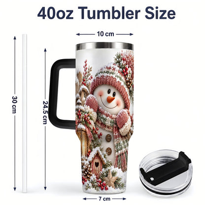 #pl[40oz|Black] Rustic Christmas Snowman Tumbler 40oz, Lantern Scene