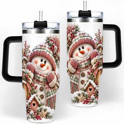 #pl[40oz|Black] Rustic Christmas Snowman Tumbler 40oz, Lantern Scene