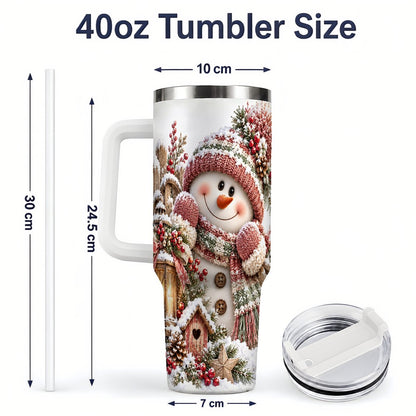 #pl[40oz|White] Rustic Christmas Snowman Tumbler 40oz, Lantern Scene