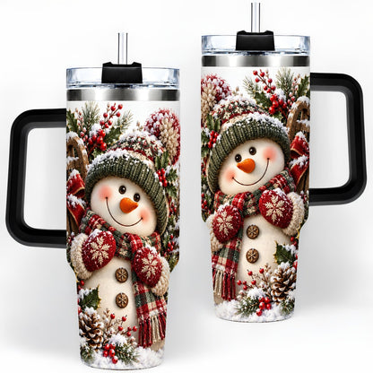 #pl[40oz|Black] Christmas Snowman Tumbler 40oz, Rustic Sled Scene