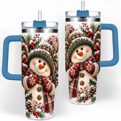 #pl[40oz|Blue] Christmas Snowman Tumbler 40oz, Rustic Sled Scene