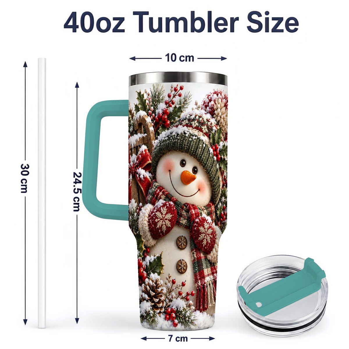#pl[40oz|Green] Christmas Snowman Tumbler 40oz, Rustic Sled Scene