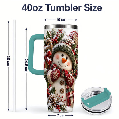 #pl[40oz|Green] Christmas Snowman Tumbler 40oz, Rustic Sled Scene