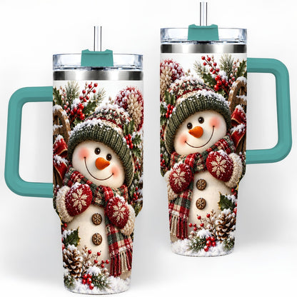 #pl[40oz|Green] Christmas Snowman Tumbler 40oz, Rustic Sled Scene
