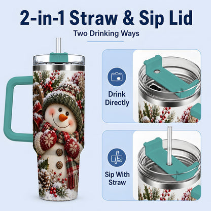 #pl[40oz|Green] Christmas Snowman Tumbler 40oz, Rustic Sled Scene