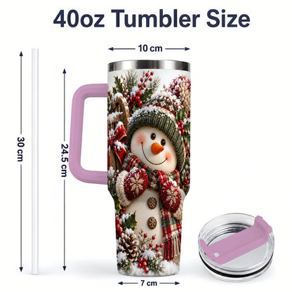 #pl[40oz|Pink] Christmas Snowman Tumbler 40oz, Rustic Sled Scene