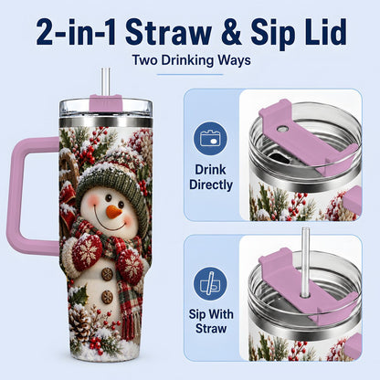 #pl[40oz|Pink] Christmas Snowman Tumbler 40oz, Rustic Sled Scene