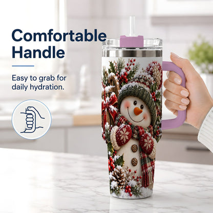 #pl[40oz|Pink] Christmas Snowman Tumbler 40oz, Rustic Sled Scene