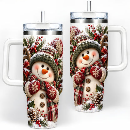 Christmas Snowman Tumbler 40oz, Rustic Sled Scene