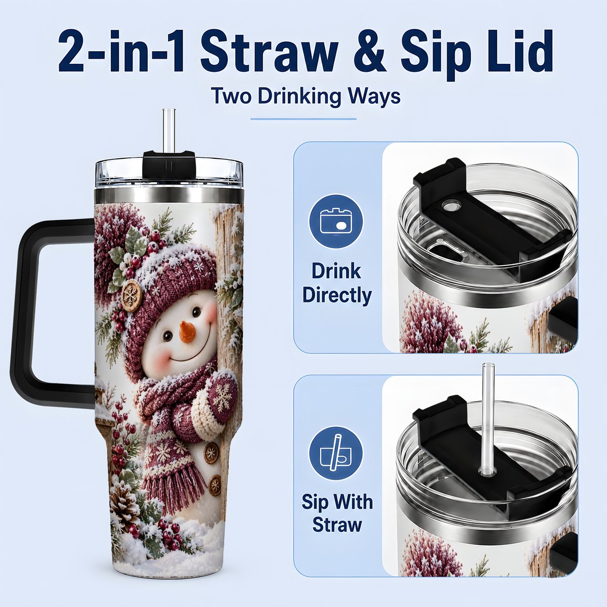 #pl[40oz|Black] Winter Snowman Tumbler 40oz, Rustic Wooden Post Art