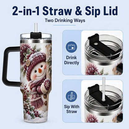 #pl[40oz|Black] Winter Snowman Tumbler 40oz, Rustic Wooden Post Art