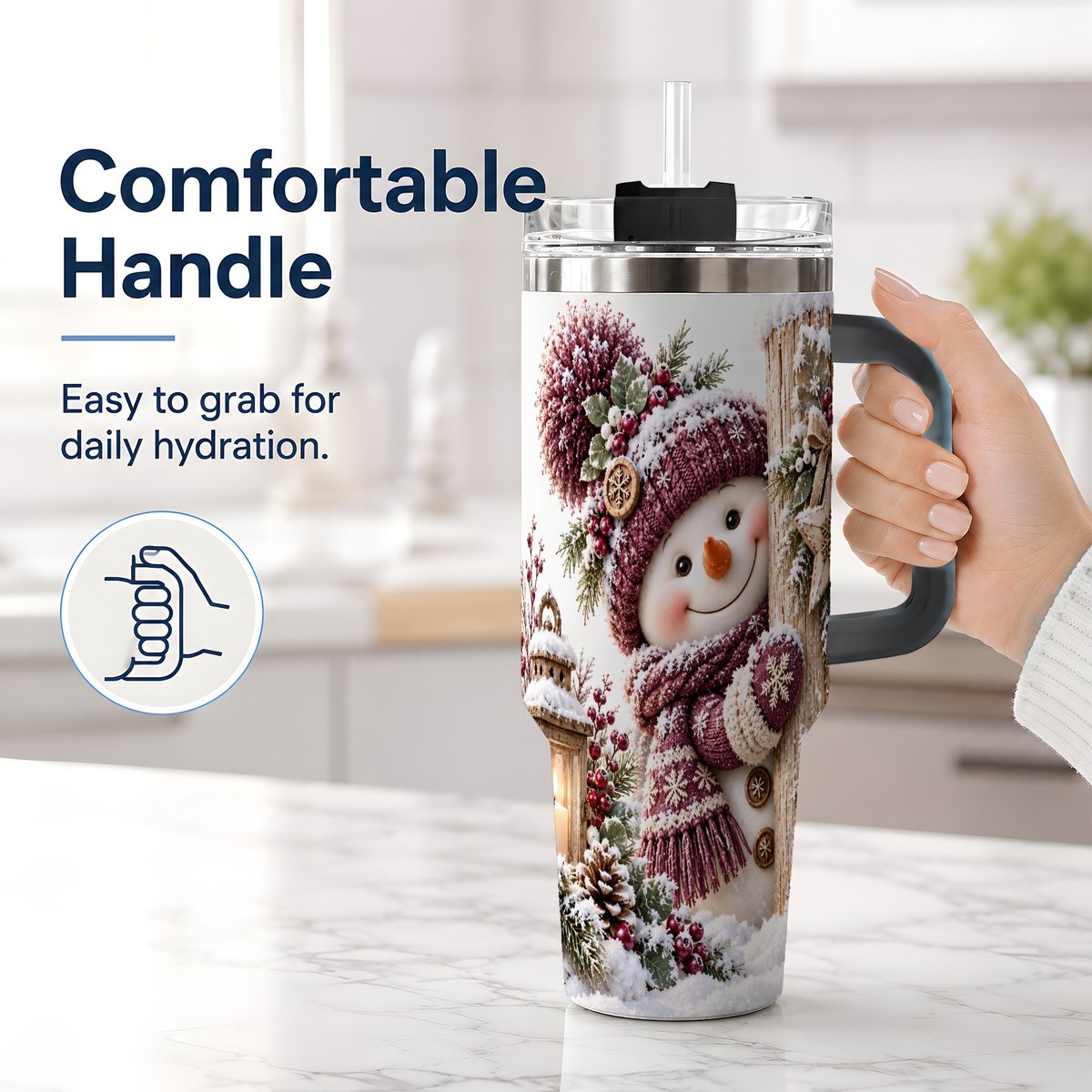 #pl[40oz|Black] Winter Snowman Tumbler 40oz, Rustic Wooden Post Art