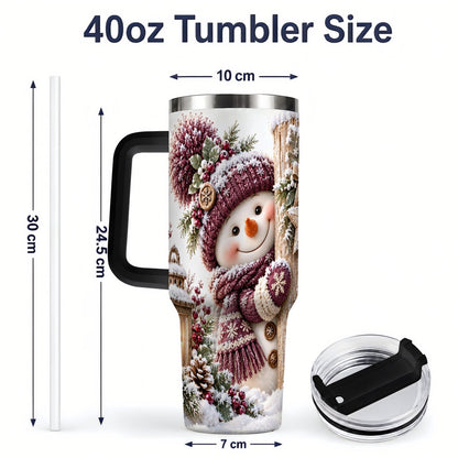 #pl[40oz|Black] Winter Snowman Tumbler 40oz, Rustic Wooden Post Art