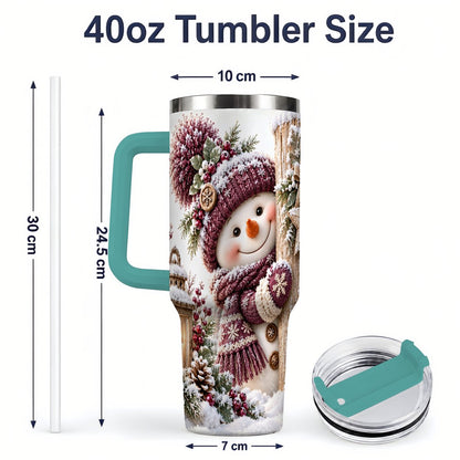#pl[40oz|Green] Winter Snowman Tumbler 40oz, Rustic Wooden Post Art