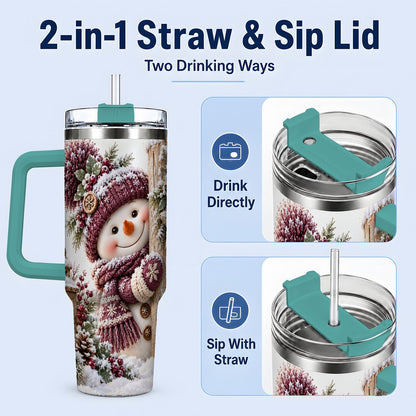 #pl[40oz|Green] Winter Snowman Tumbler 40oz, Rustic Wooden Post Art