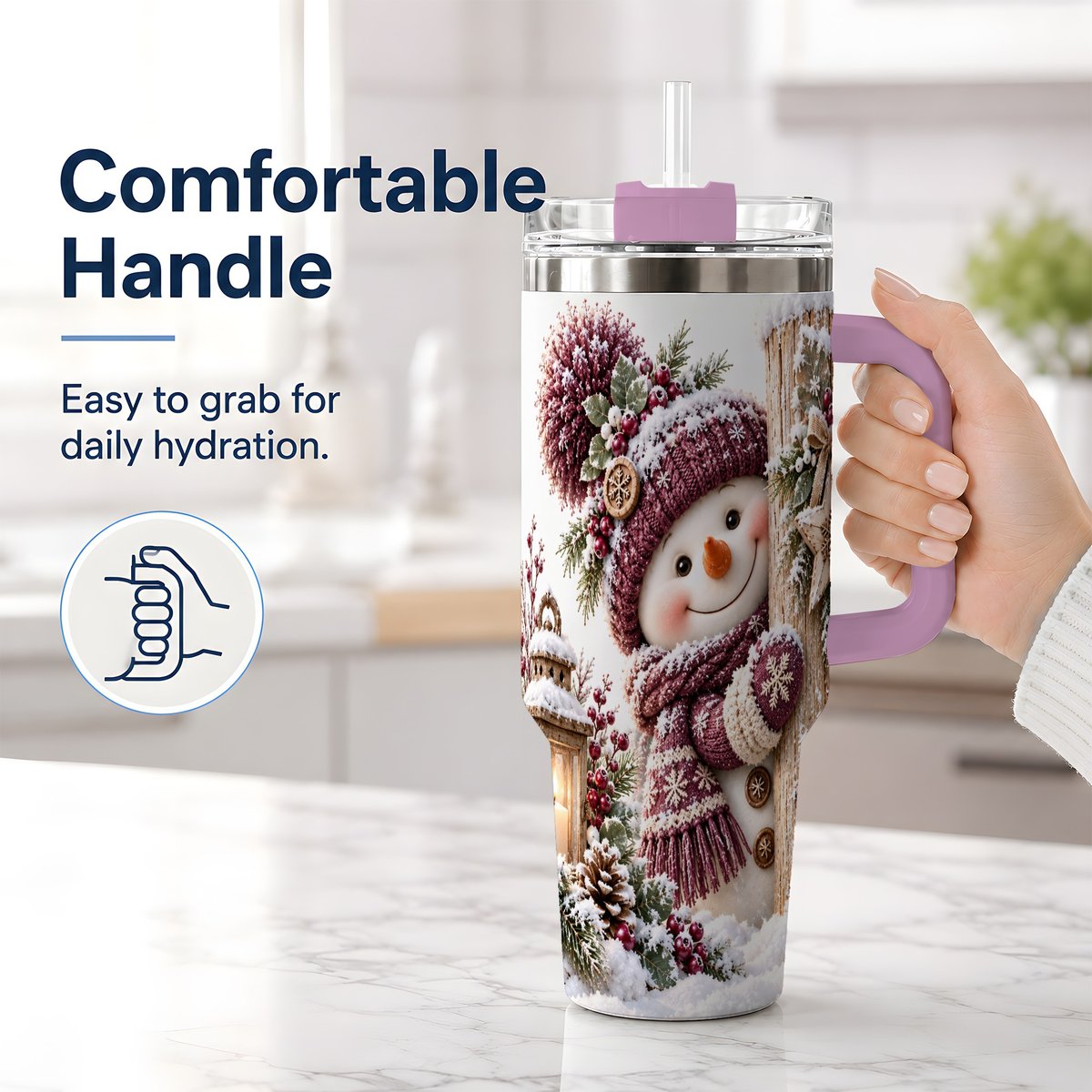 #pl[40oz|Pink] Winter Snowman Tumbler 40oz, Rustic Wooden Post Art