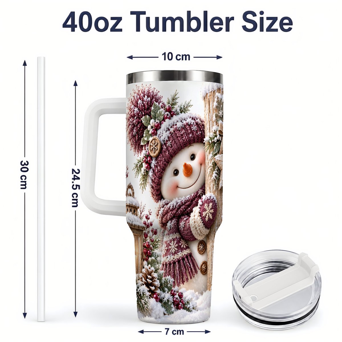 #pl[40oz|White] Winter Snowman Tumbler 40oz, Rustic Wooden Post Art