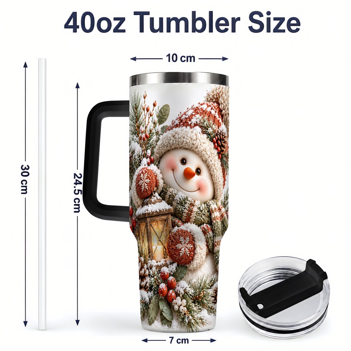 #pl[40oz|Black] Christmas Snowman Tumbler 40oz, Cozy Lantern Art