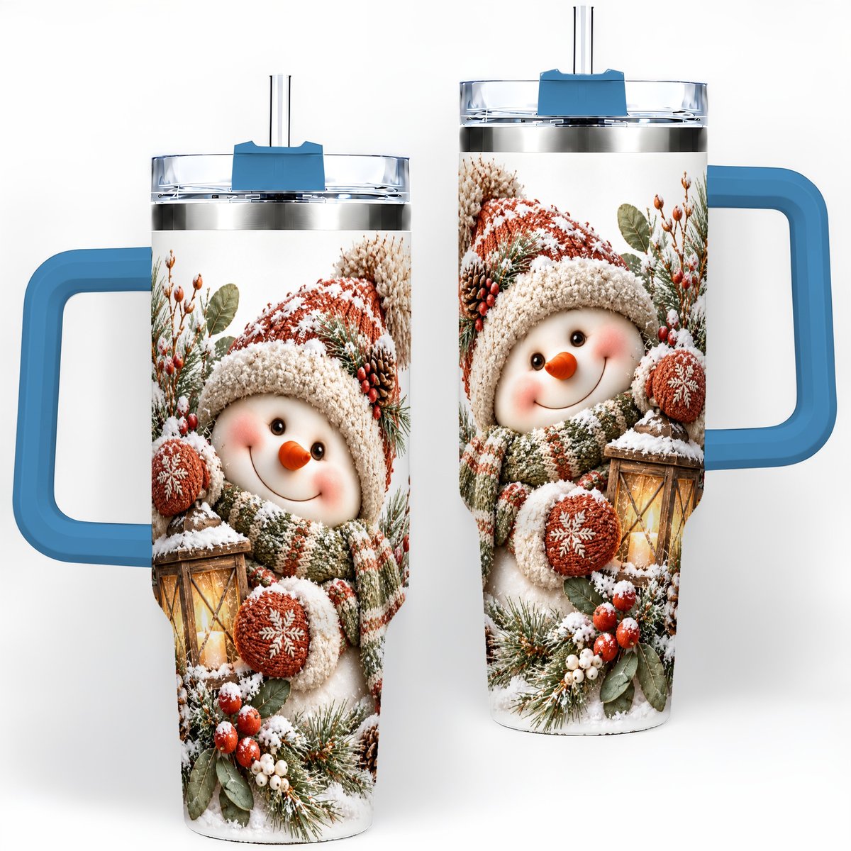#pl[40oz|Blue] Christmas Snowman Tumbler 40oz, Cozy Lantern Art