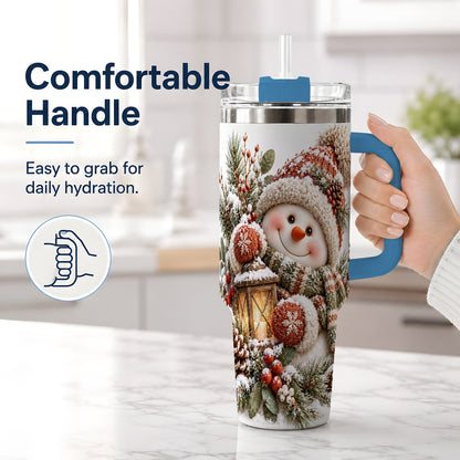 #pl[40oz|Blue] Christmas Snowman Tumbler 40oz, Cozy Lantern Art