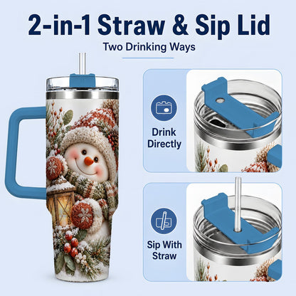 #pl[40oz|Blue] Christmas Snowman Tumbler 40oz, Cozy Lantern Art