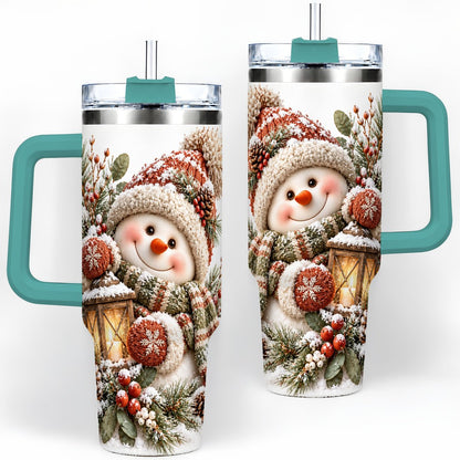 #pl[40oz|Green] Christmas Snowman Tumbler 40oz, Cozy Lantern Art