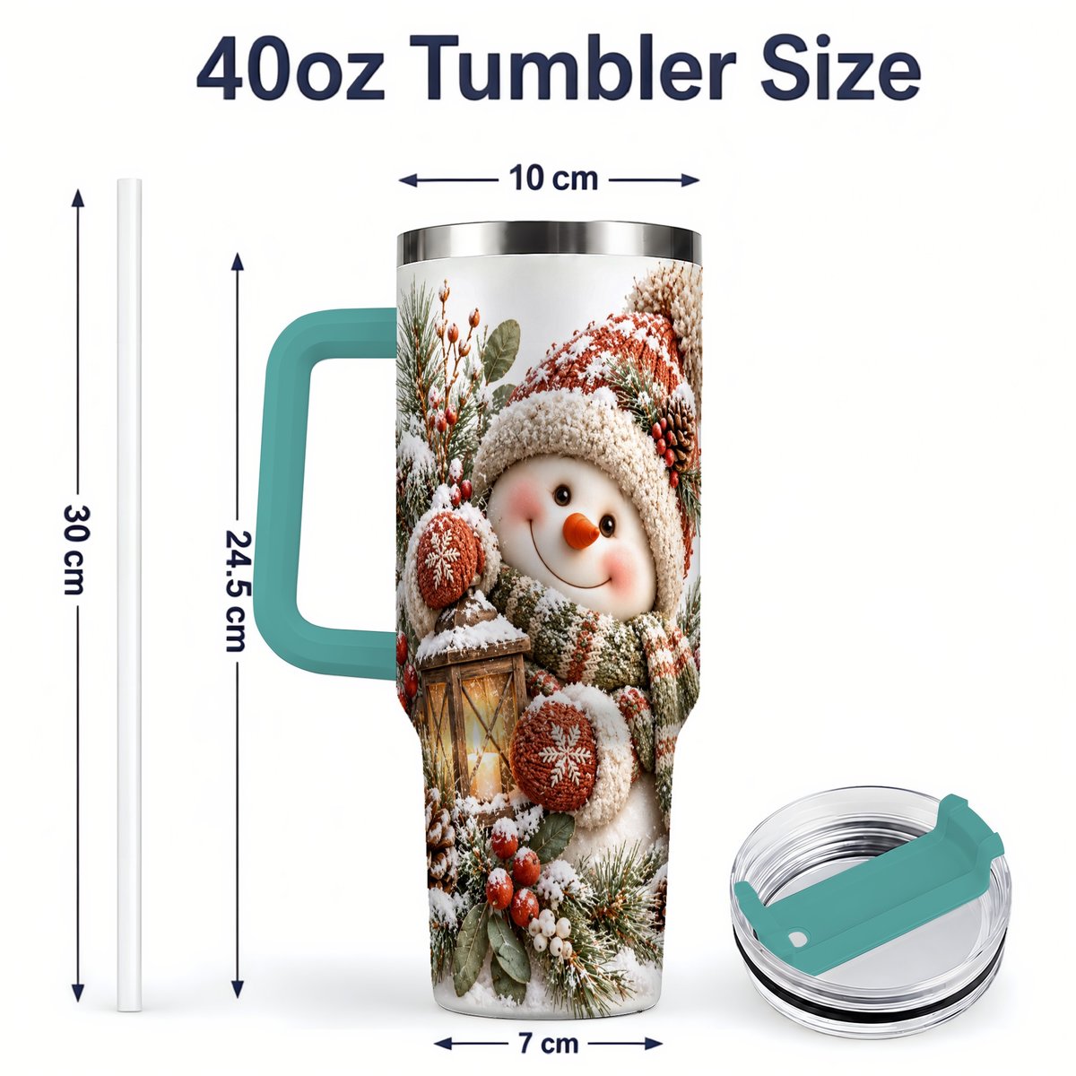 #pl[40oz|Green] Christmas Snowman Tumbler 40oz, Cozy Lantern Art