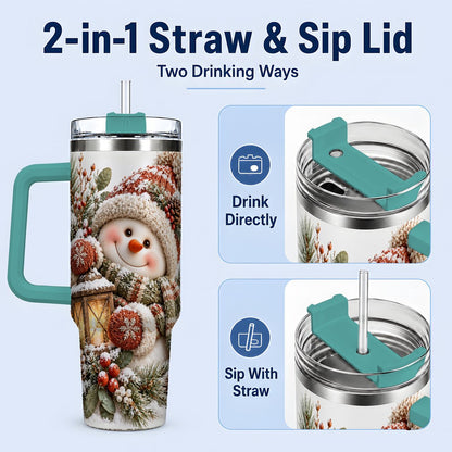 #pl[40oz|Green] Christmas Snowman Tumbler 40oz, Cozy Lantern Art