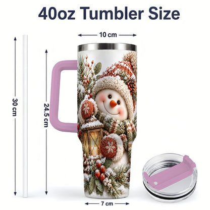 #pl[40oz|Pink] Christmas Snowman Tumbler 40oz, Cozy Lantern Art