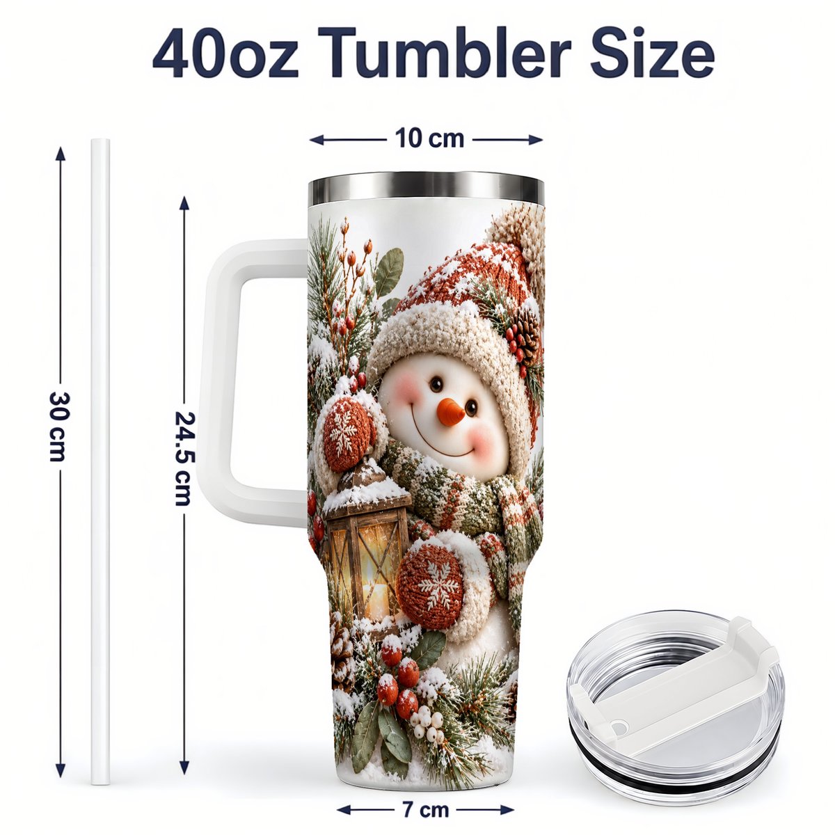 #pl[40oz|White] Christmas Snowman Tumbler 40oz, Cozy Lantern Art