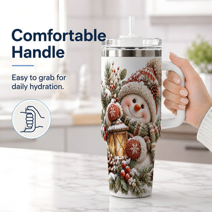 #pl[40oz|White] Christmas Snowman Tumbler 40oz, Cozy Lantern Art