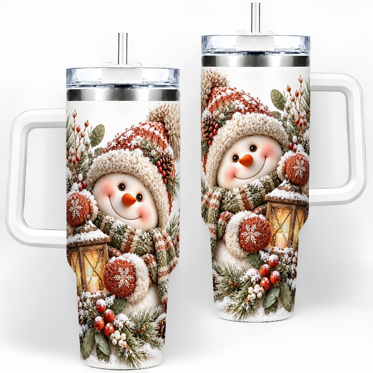 Christmas Snowman Tumbler 40oz, Cozy Lantern Art