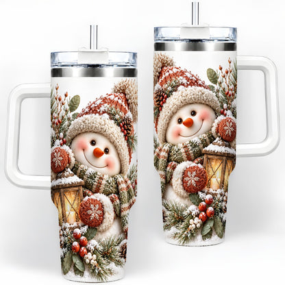 Christmas Snowman Tumbler 40oz, Cozy Lantern Art