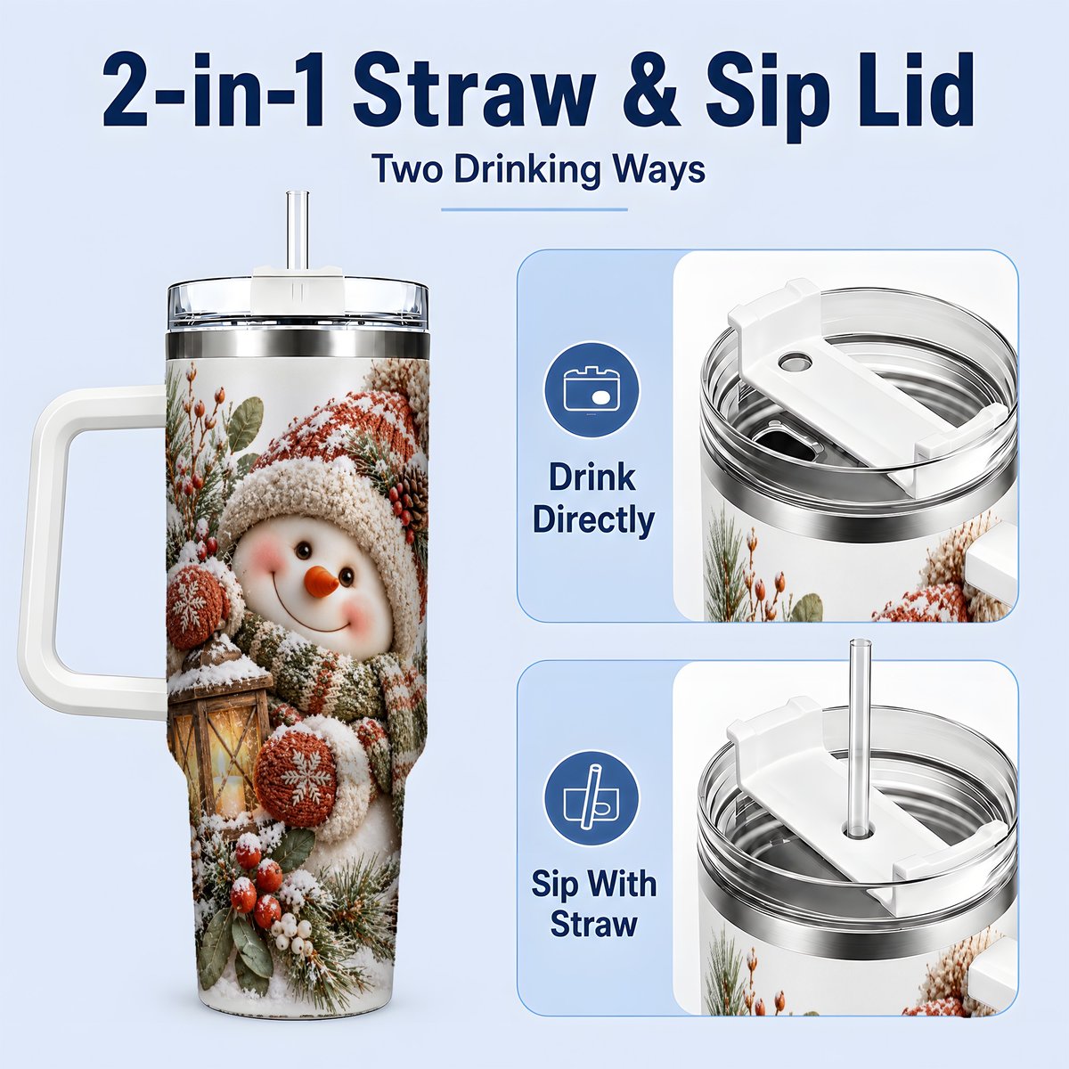 #pl[40oz|White] Christmas Snowman Tumbler 40oz, Cozy Lantern Art