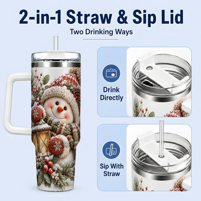 #pl[40oz|White] Christmas Snowman Tumbler 40oz, Cozy Lantern Art