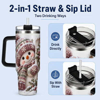 #pl[40oz|Black] Christmas Snowman Tumbler 40oz, Snowy Fence Art