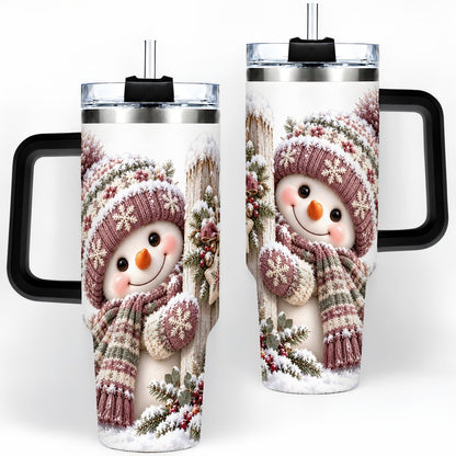 #pl[40oz|Black] Christmas Snowman Tumbler 40oz, Snowy Fence Art