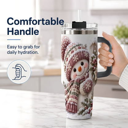 #pl[40oz|Black] Christmas Snowman Tumbler 40oz, Snowy Fence Art