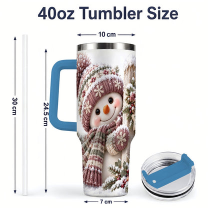 #pl[40oz|Blue] Christmas Snowman Tumbler 40oz, Snowy Fence Art