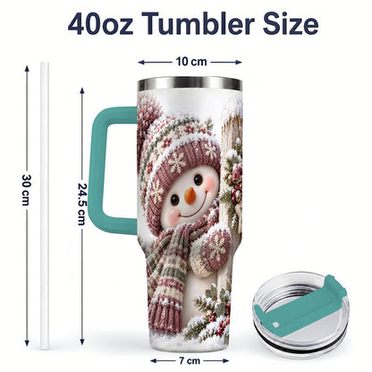 #pl[40oz|Green] Christmas Snowman Tumbler 40oz, Snowy Fence Art