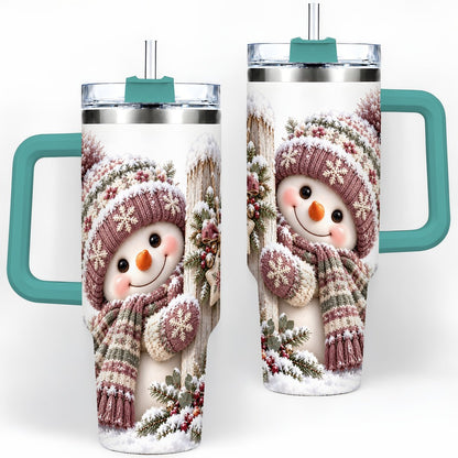 #pl[40oz|Green] Christmas Snowman Tumbler 40oz, Snowy Fence Art