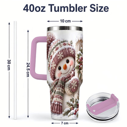 #pl[40oz|Pink] Christmas Snowman Tumbler 40oz, Snowy Fence Art