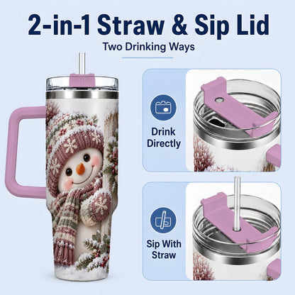 #pl[40oz|Pink] Christmas Snowman Tumbler 40oz, Snowy Fence Art