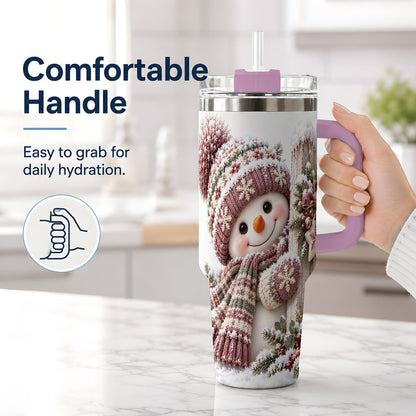#pl[40oz|Pink] Christmas Snowman Tumbler 40oz, Snowy Fence Art