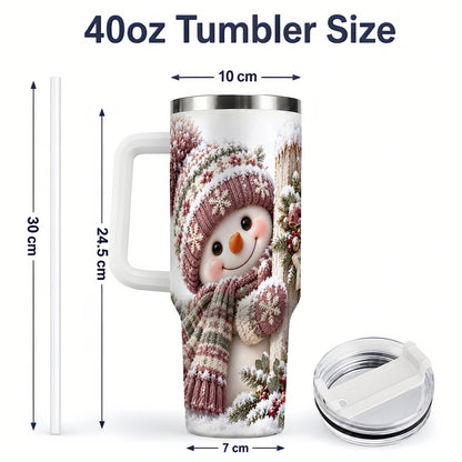 #pl[40oz|White] Christmas Snowman Tumbler 40oz, Snowy Fence Art
