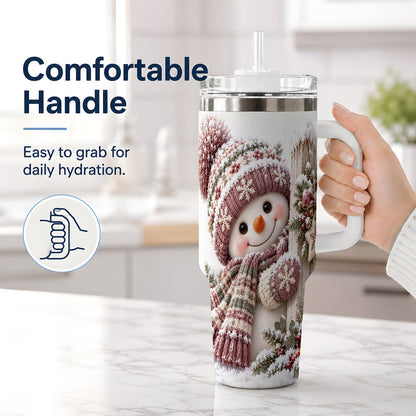 #pl[40oz|White] Christmas Snowman Tumbler 40oz, Snowy Fence Art