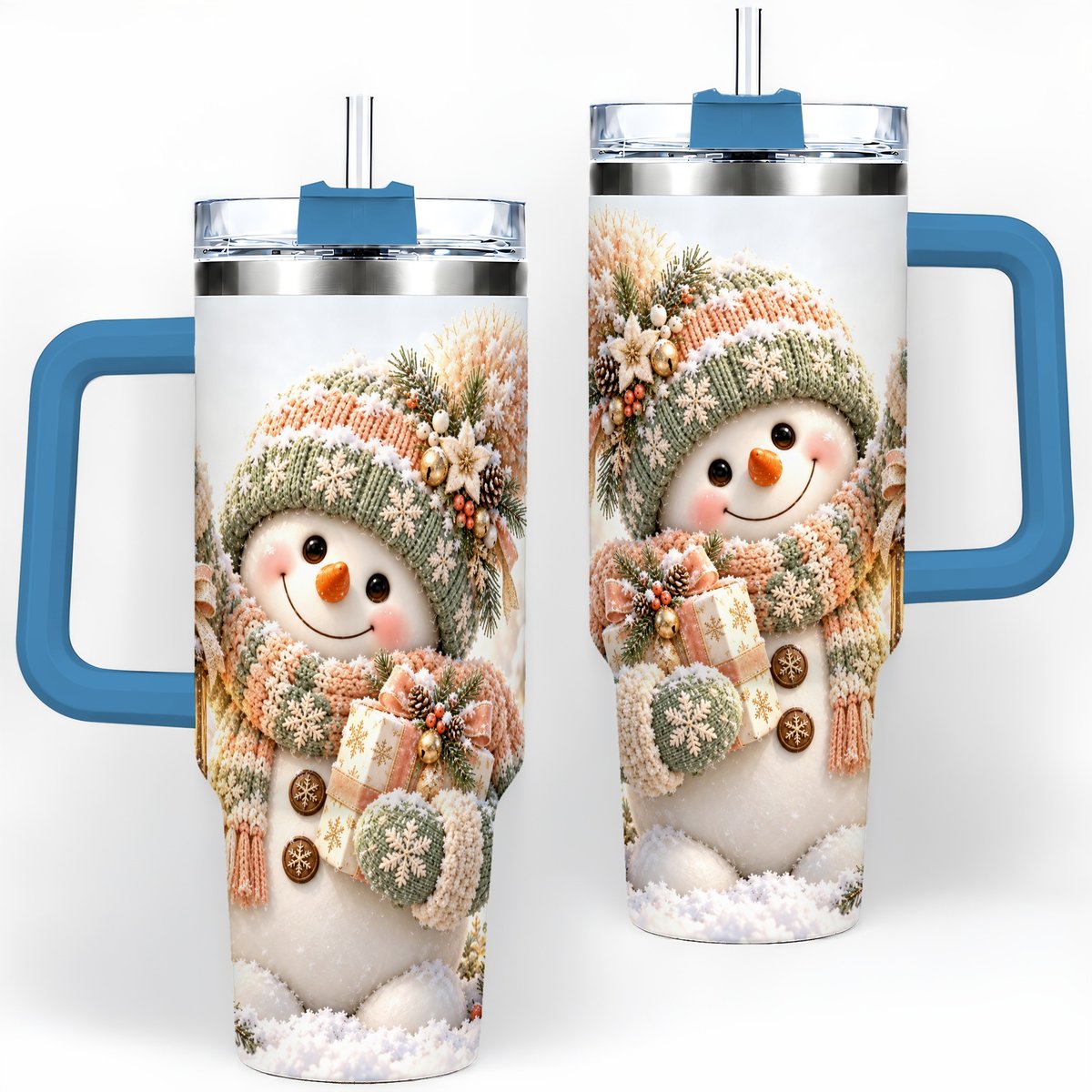 #pl[40oz|Blue] Christmas Snowman Tumbler 40oz, Pastel Lantern Art